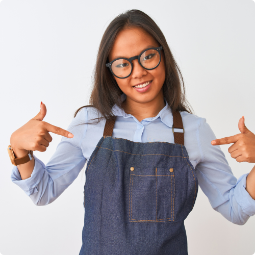 Woman pointing at herself