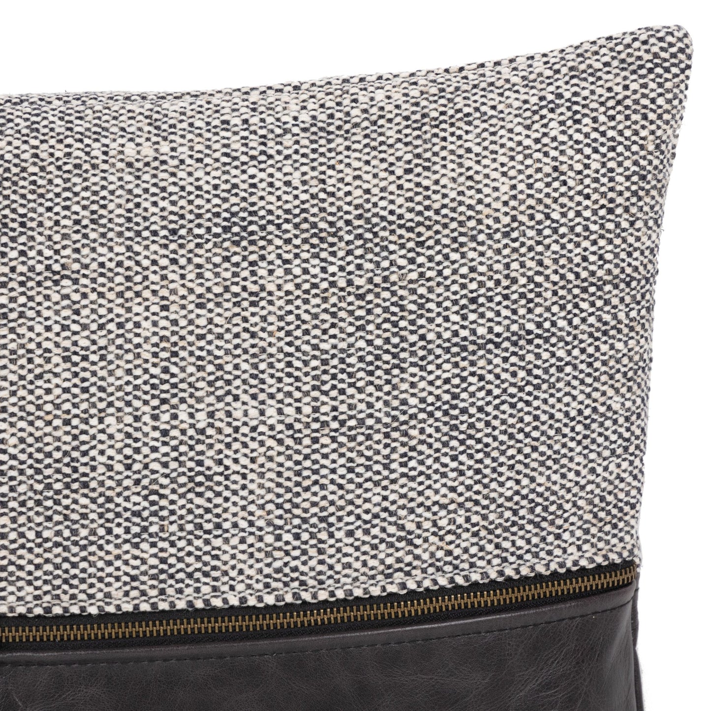 Leather & linen pillow-black-16"x24"