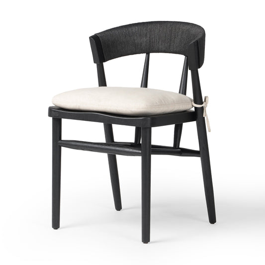 Buxton dining chair with cushion: black oak-black rush-savile flax