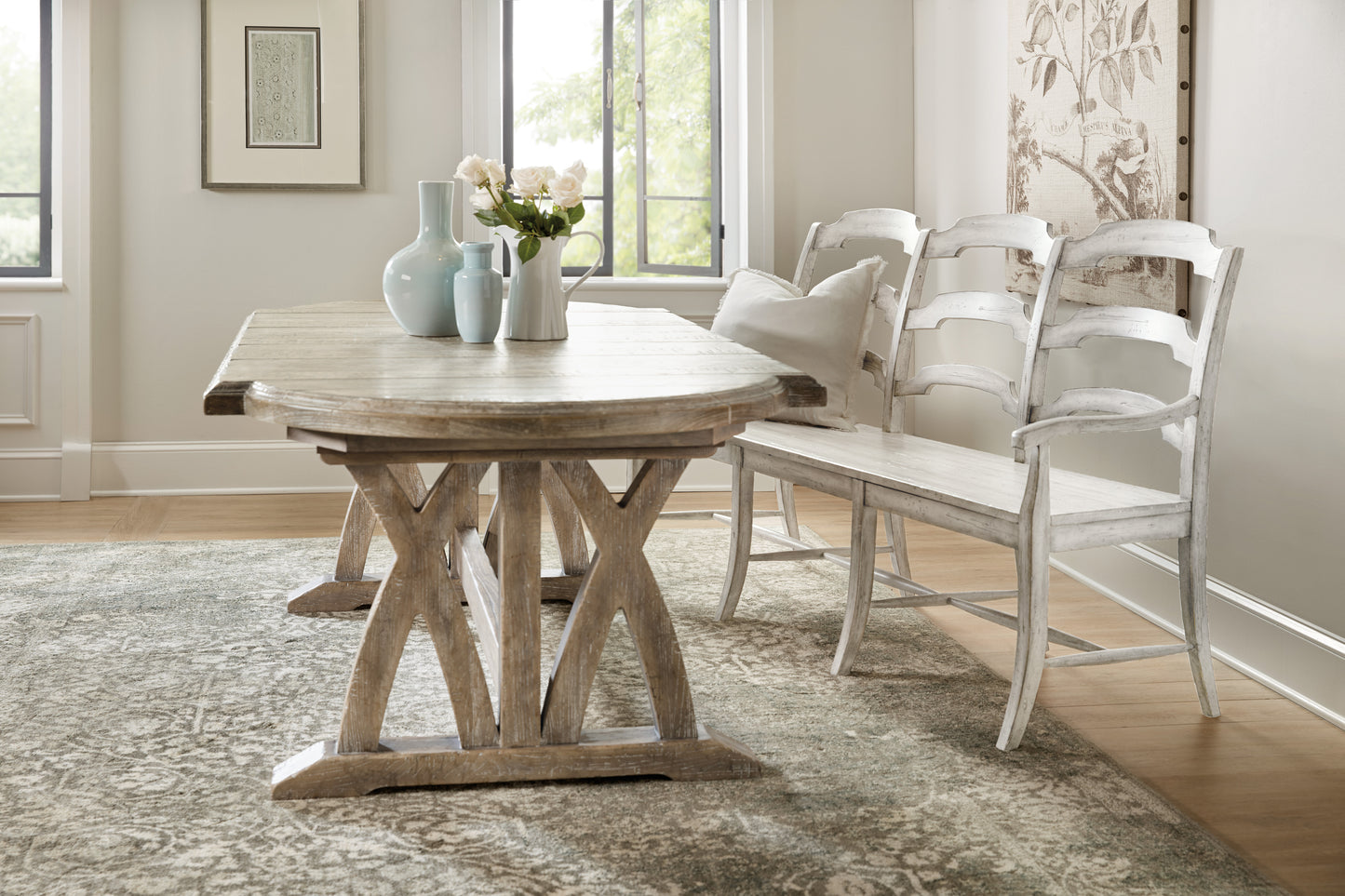 Boheme colibri 88in trestle dining table w/1-20in leaf