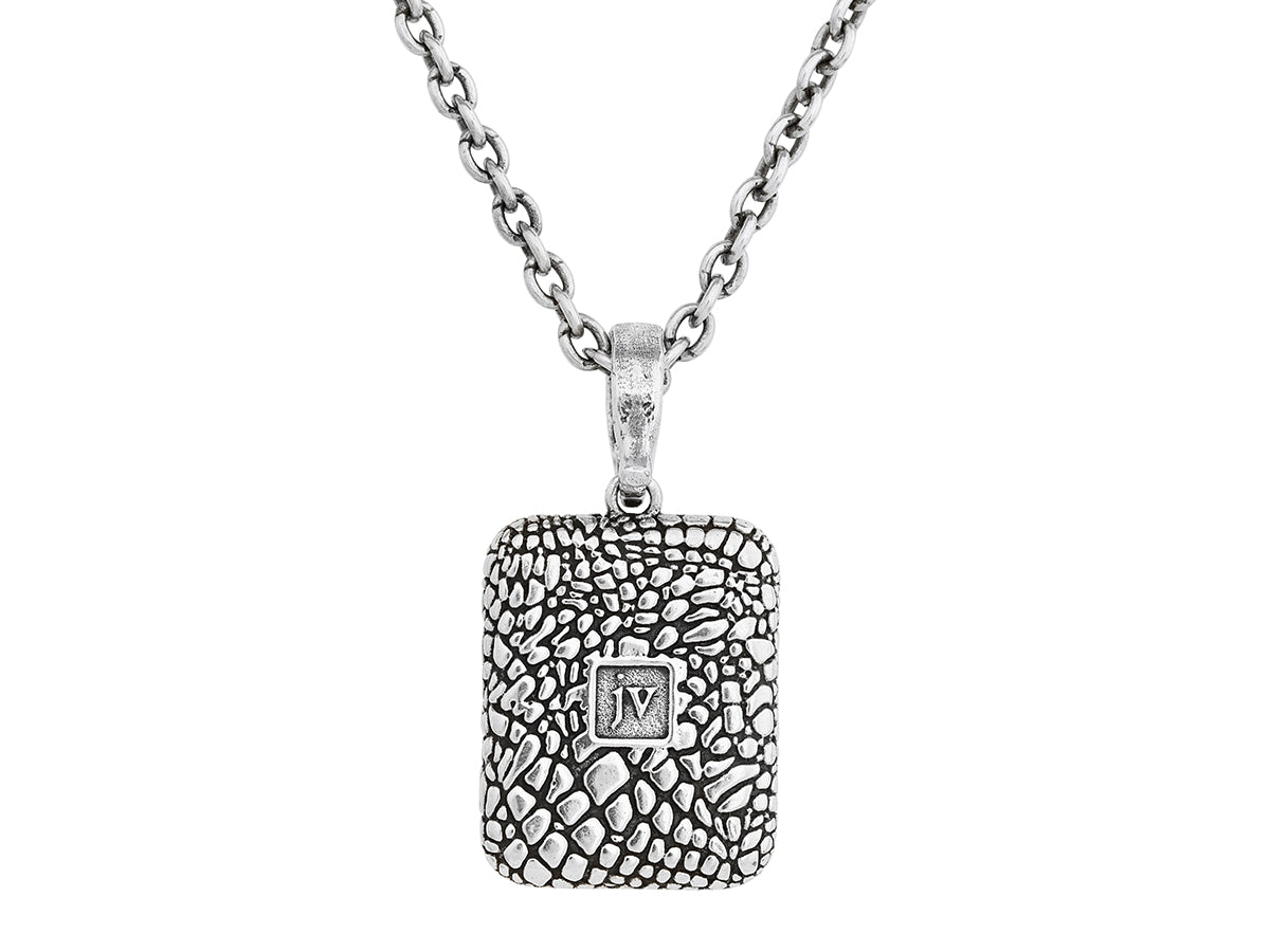 Necklace in sterling silver, 18x13mm rectangle, from the snakeskin collection, with onyx