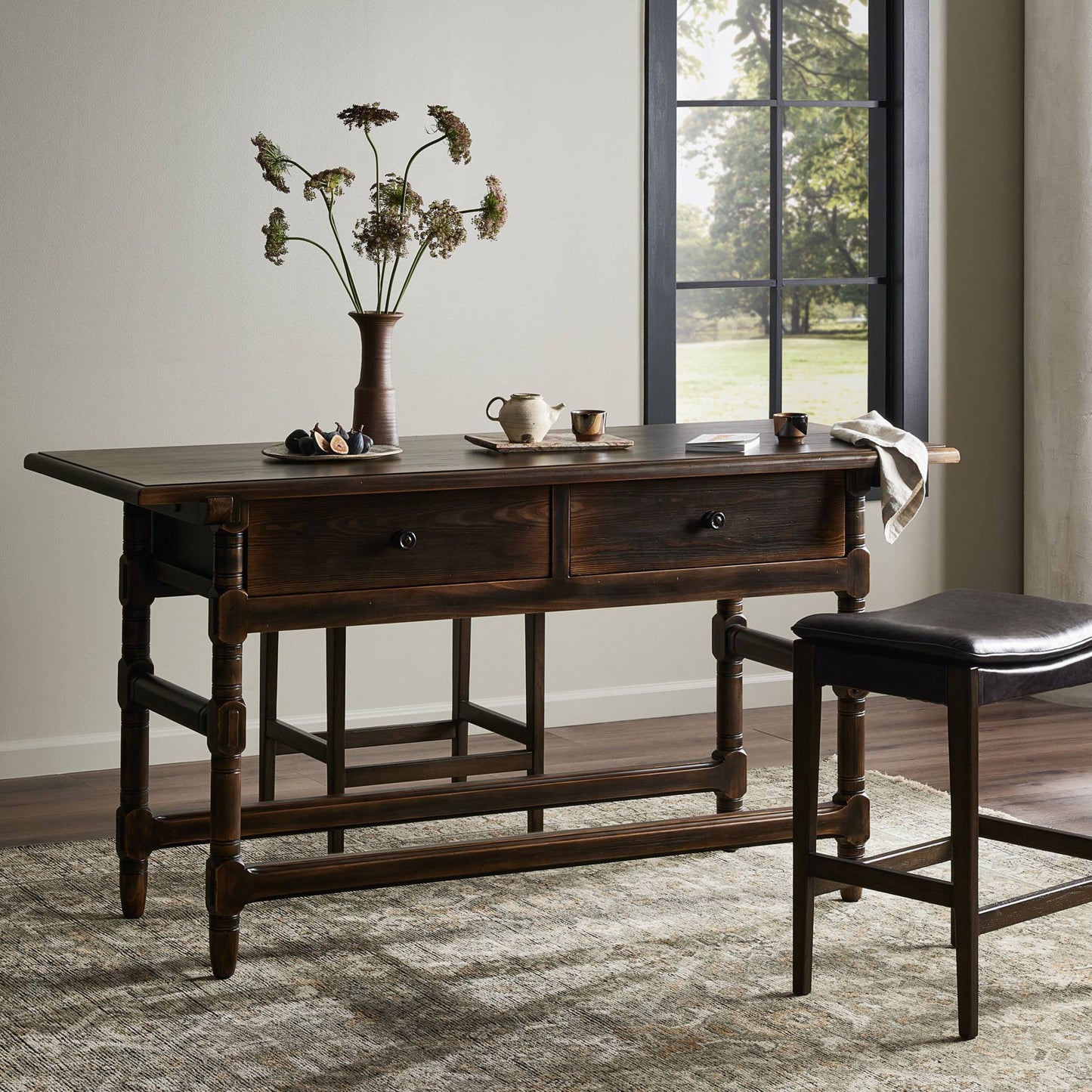 Colonial table: aged brown-aged brown veneer-aged brown