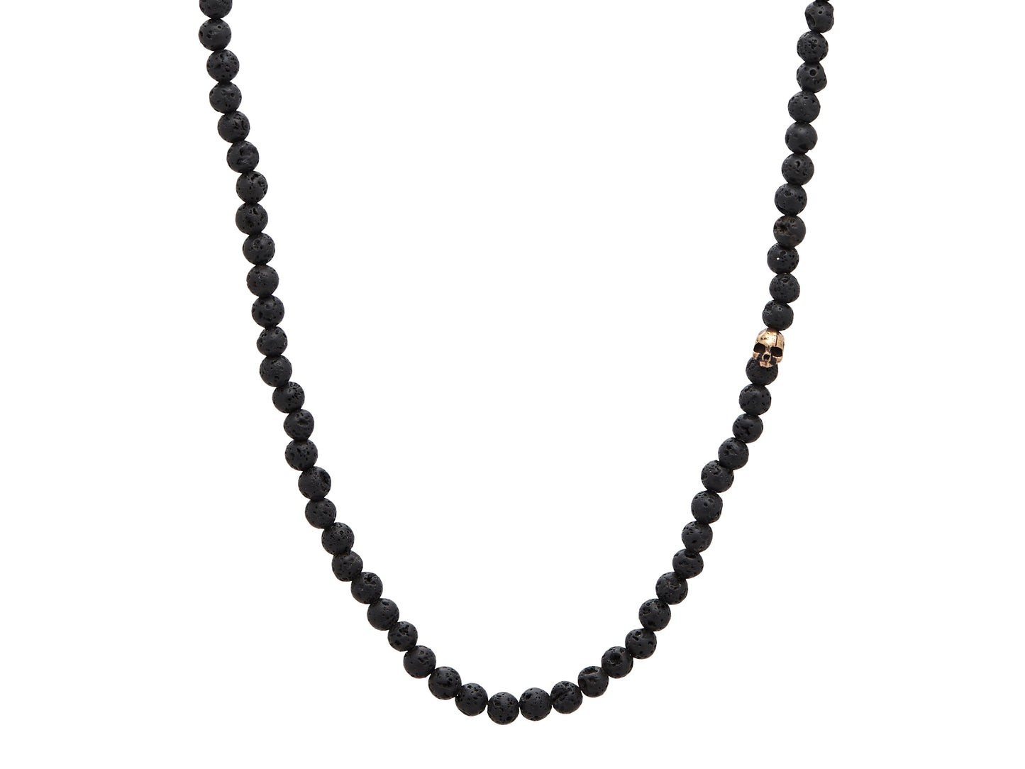 Single-strand necklace in brass, beaded, from the skull collection, with lava 24 inches