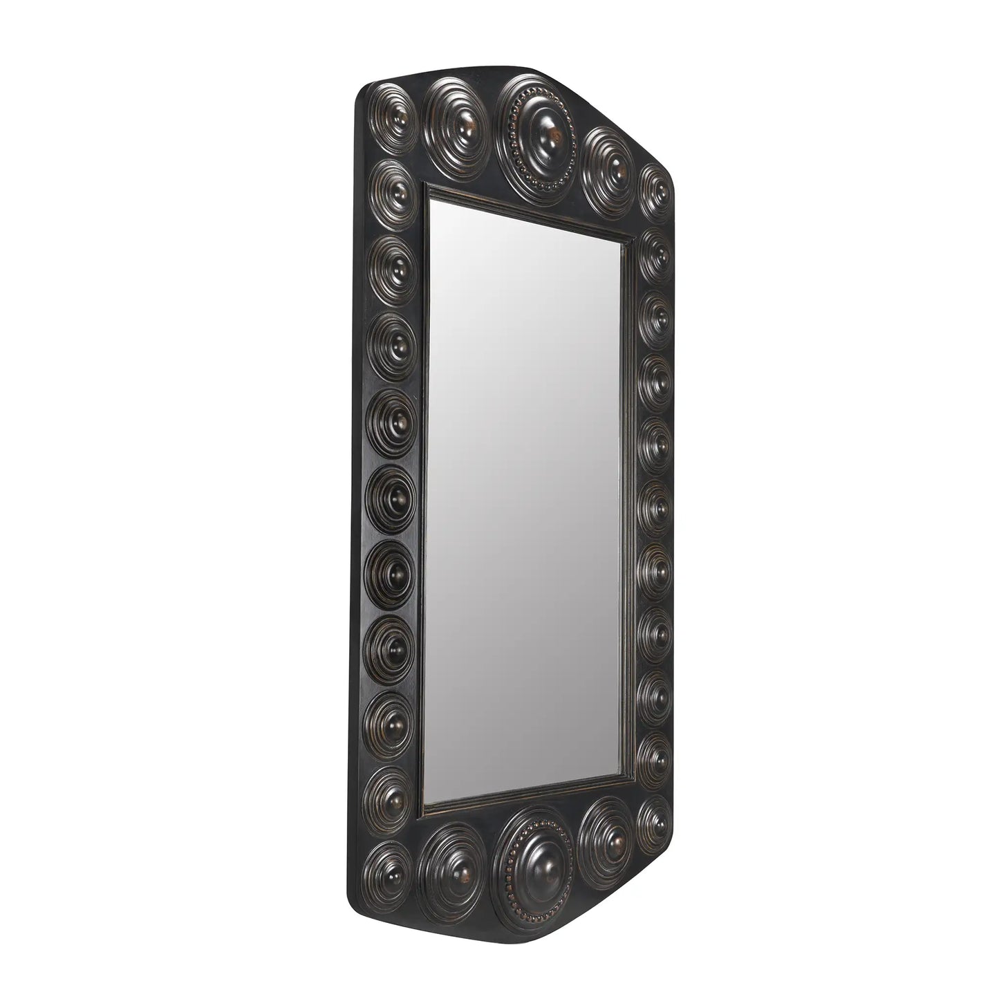 Nanna mirror, hand rubbed black with light brown trim