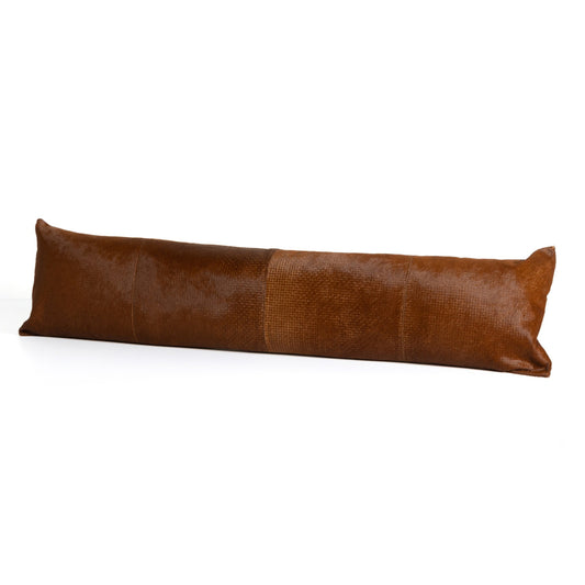 Weldon long lumbar pillow: dark brown hair on hide-ivory backing-12"x48"
