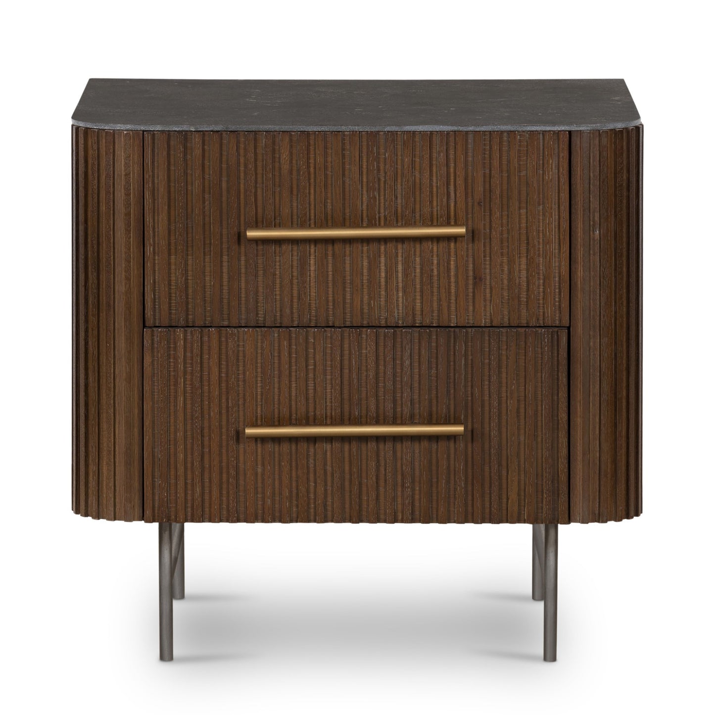 Fletcher nightstand: bluestone-terra brown oak-brushed gunmetal