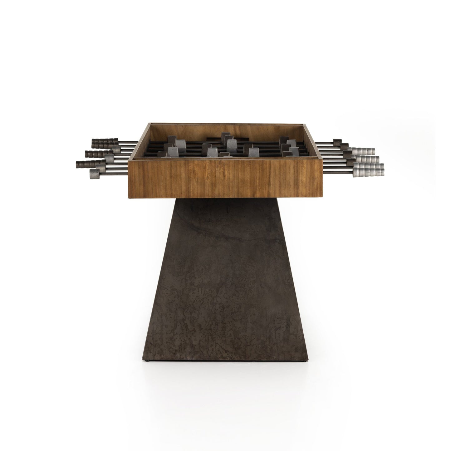 Foosball table: natural brown guanacaste-aged metal-aged aluminum
