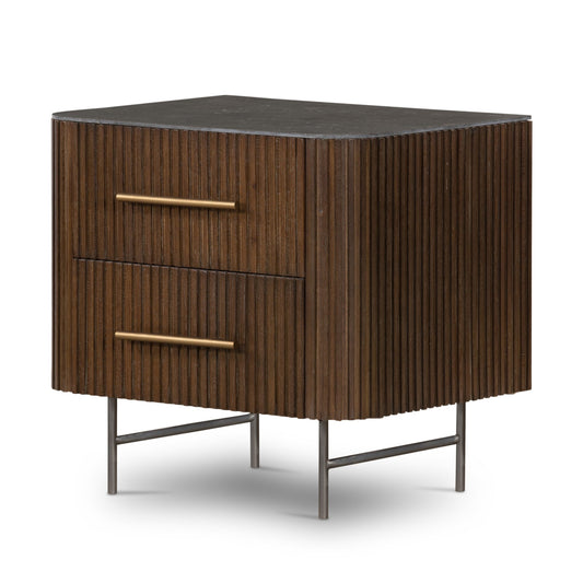 Fletcher nightstand: bluestone-terra brown oak-brushed gunmetal