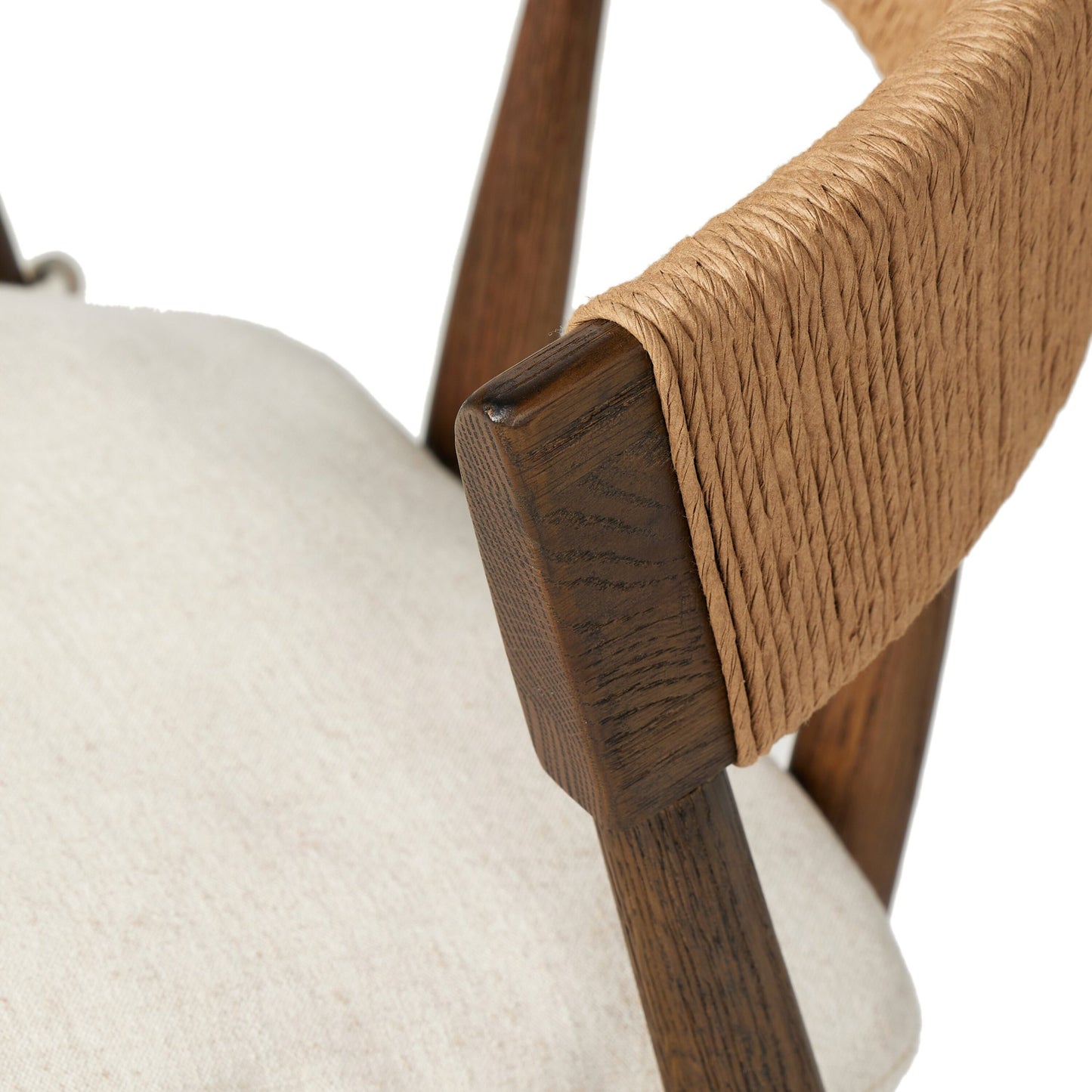 Buxton dining chair with cushion: drifted oak-natural paper rush-savile flax