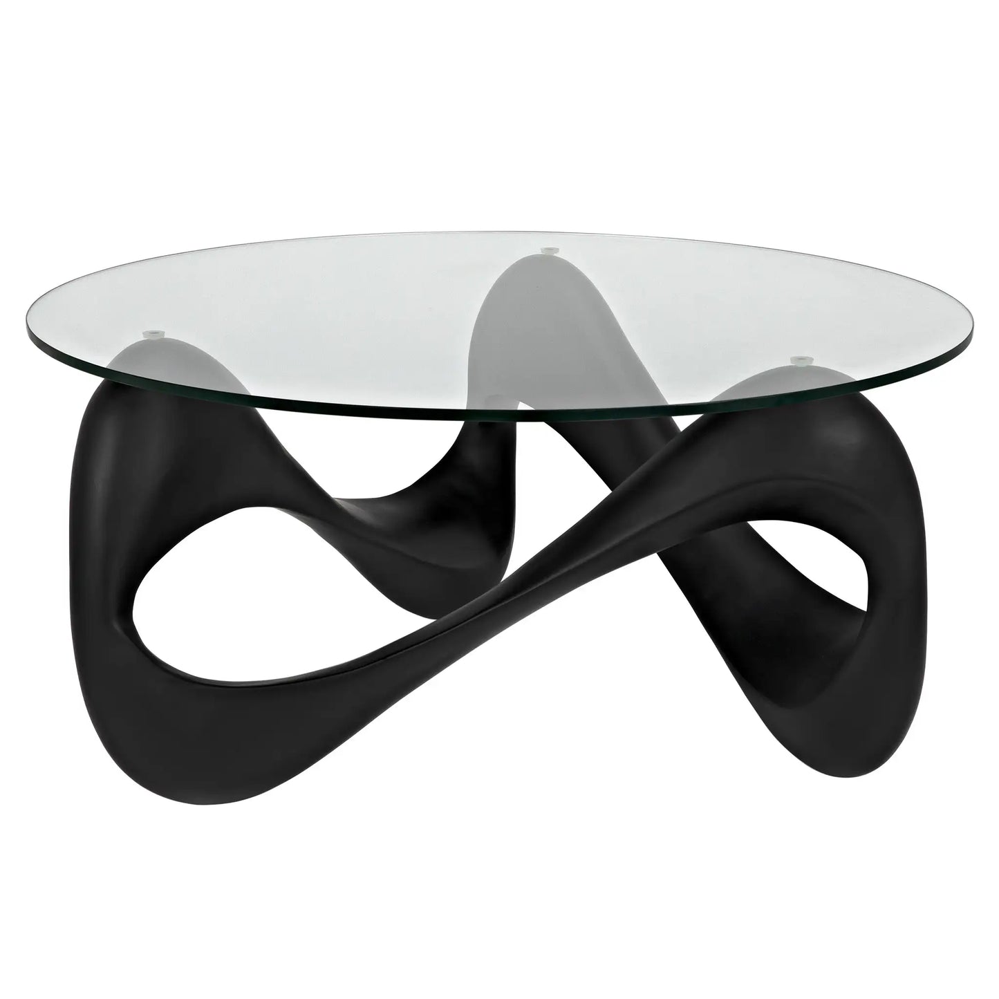 Orion coffee table, black resin cement with glass