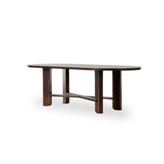 Ovilla oval dining table: distressed walnut