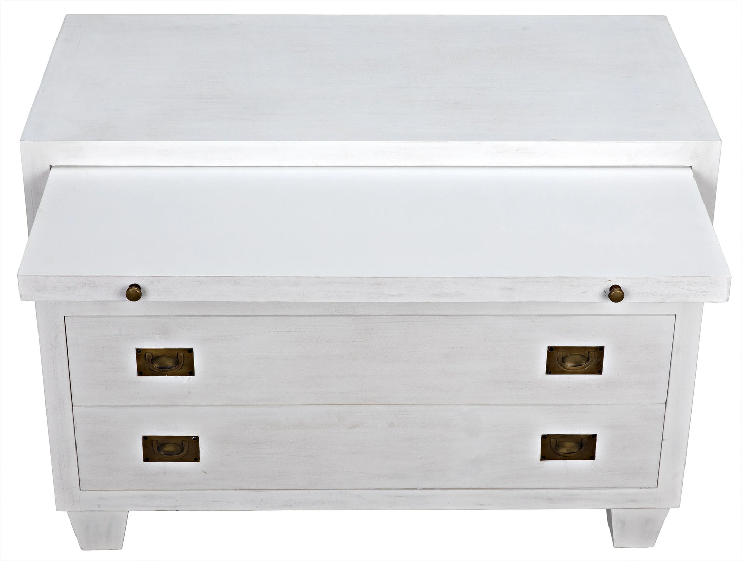 2-drawer side table with sliding tray, white wash