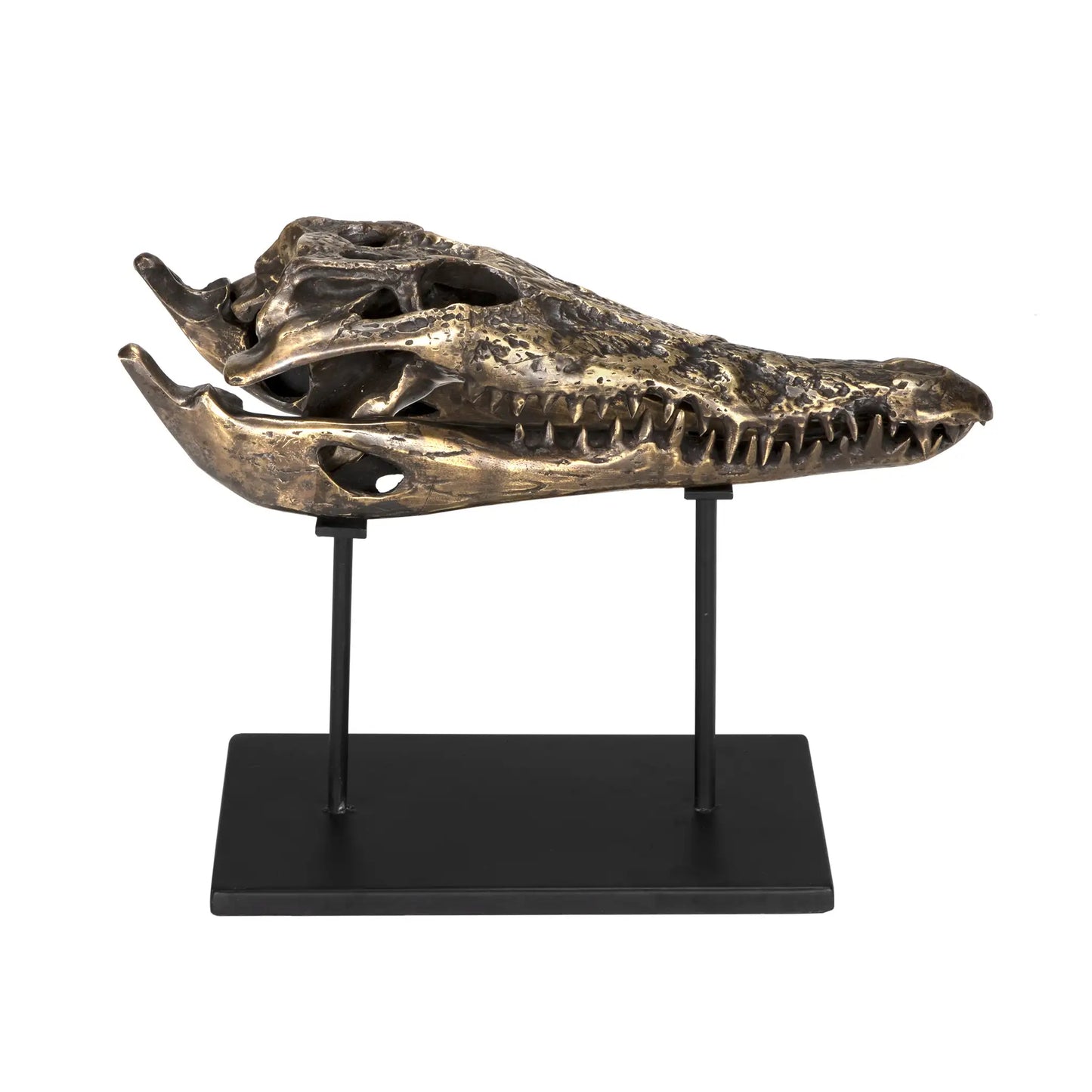 Brass alligator on stand, medium