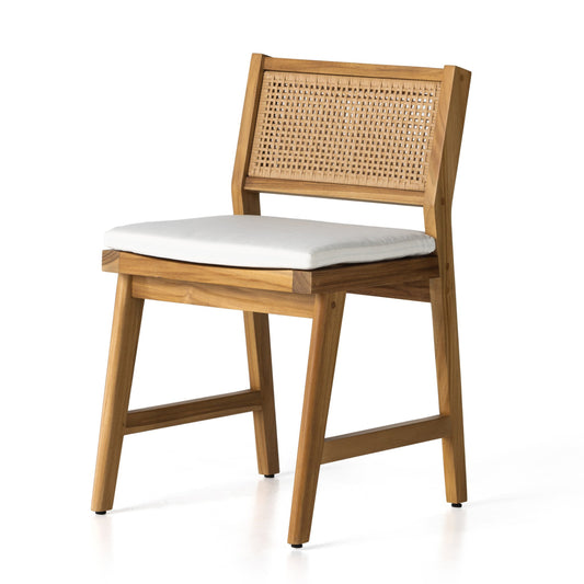 Merit outdoor dining chair w/ cushion - natural teak-fsc-faux rattan-venao ivory