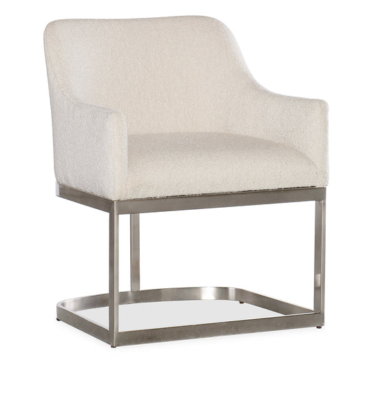 Modern mood upholstered arm chair w/metal base