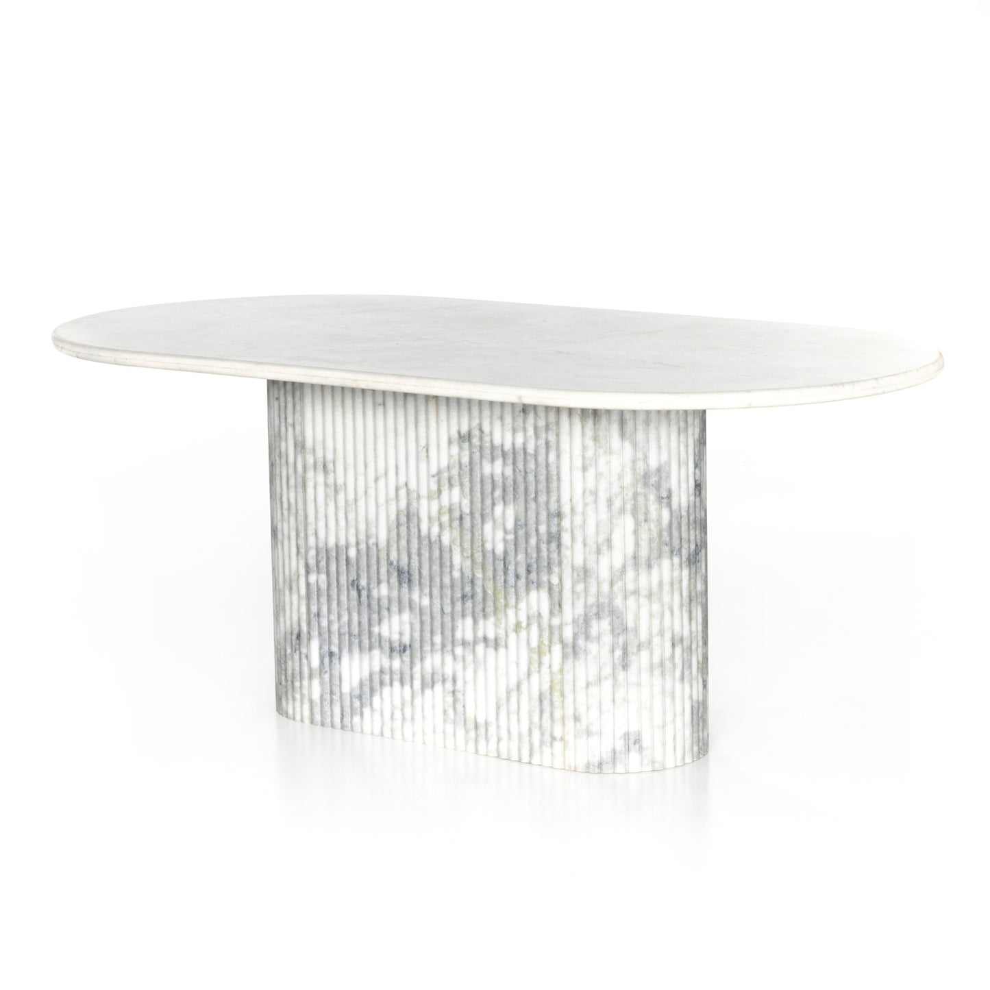 Oranda dining table: polished white marble w/ sealant-white scalloped marble