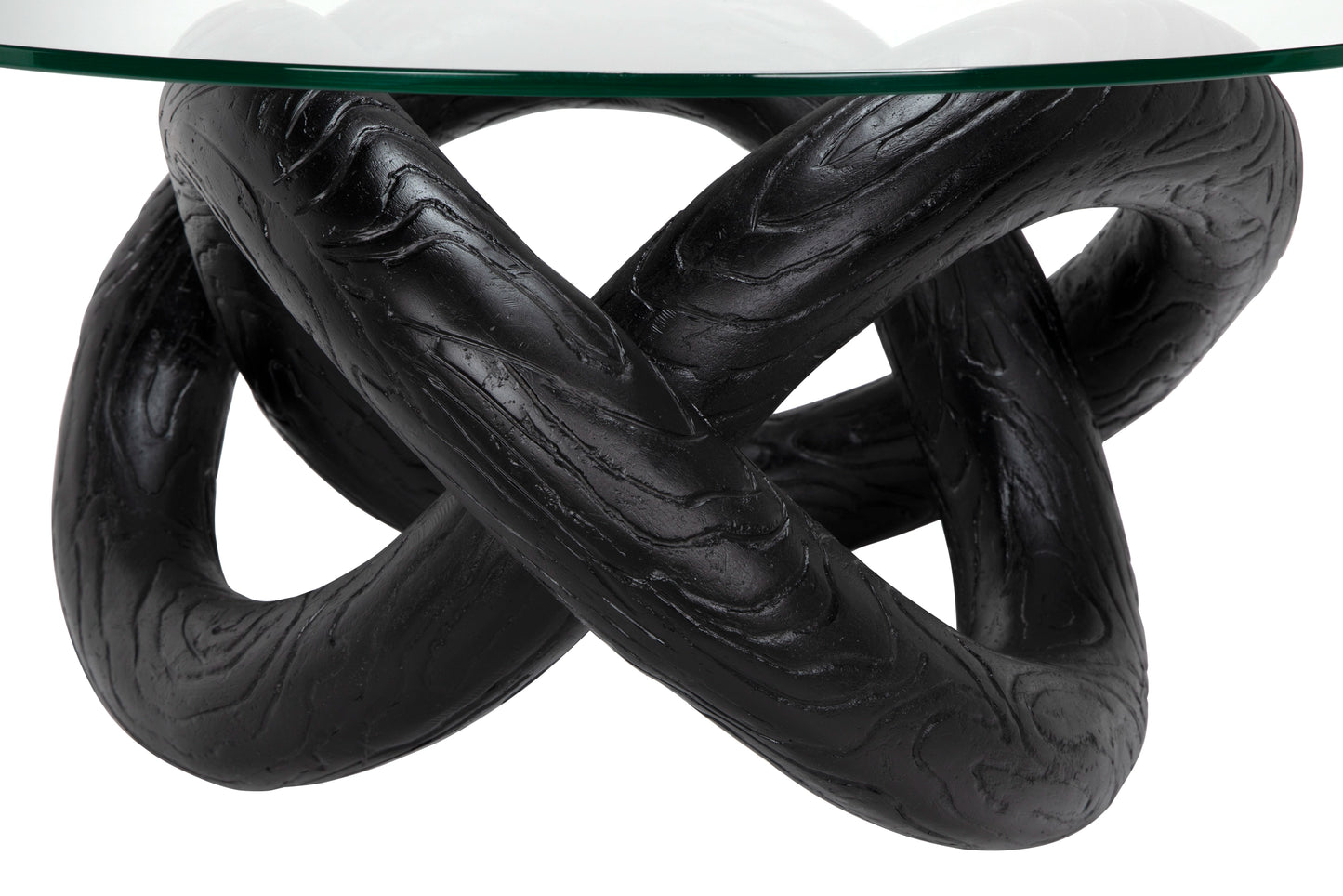 Phobos coffee table with glass, black resin