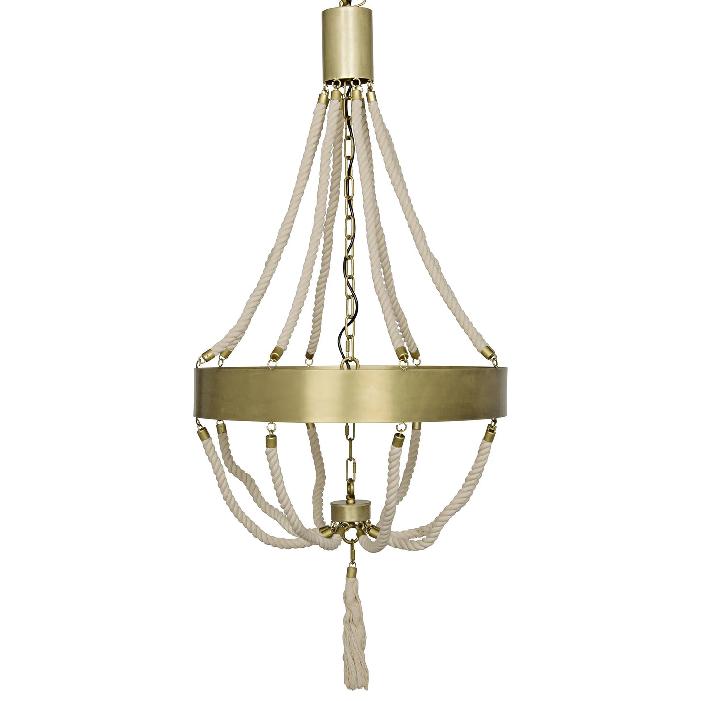 Alec chandelier, antique brass and rope