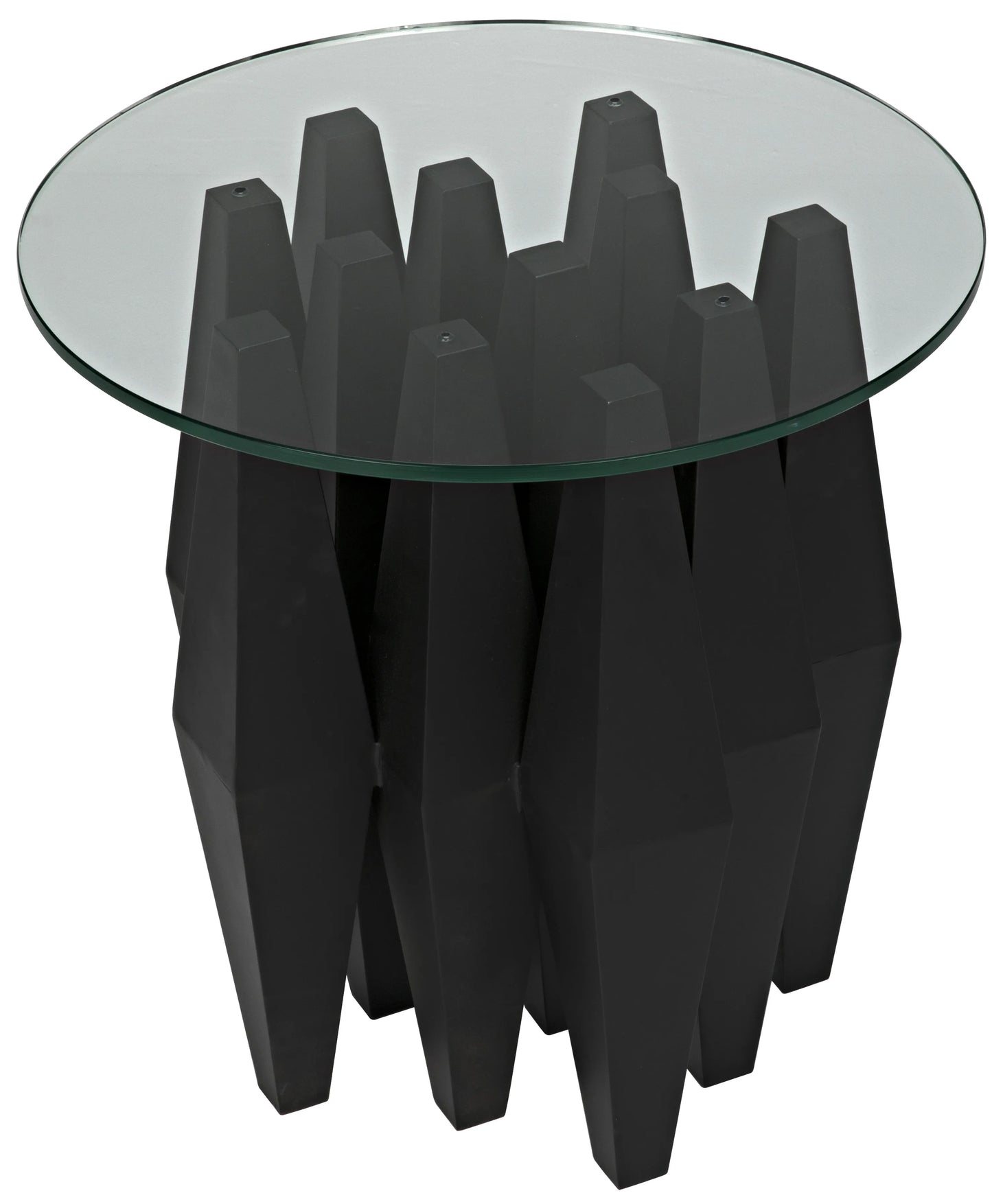 Soldier side table, black steel with glass top