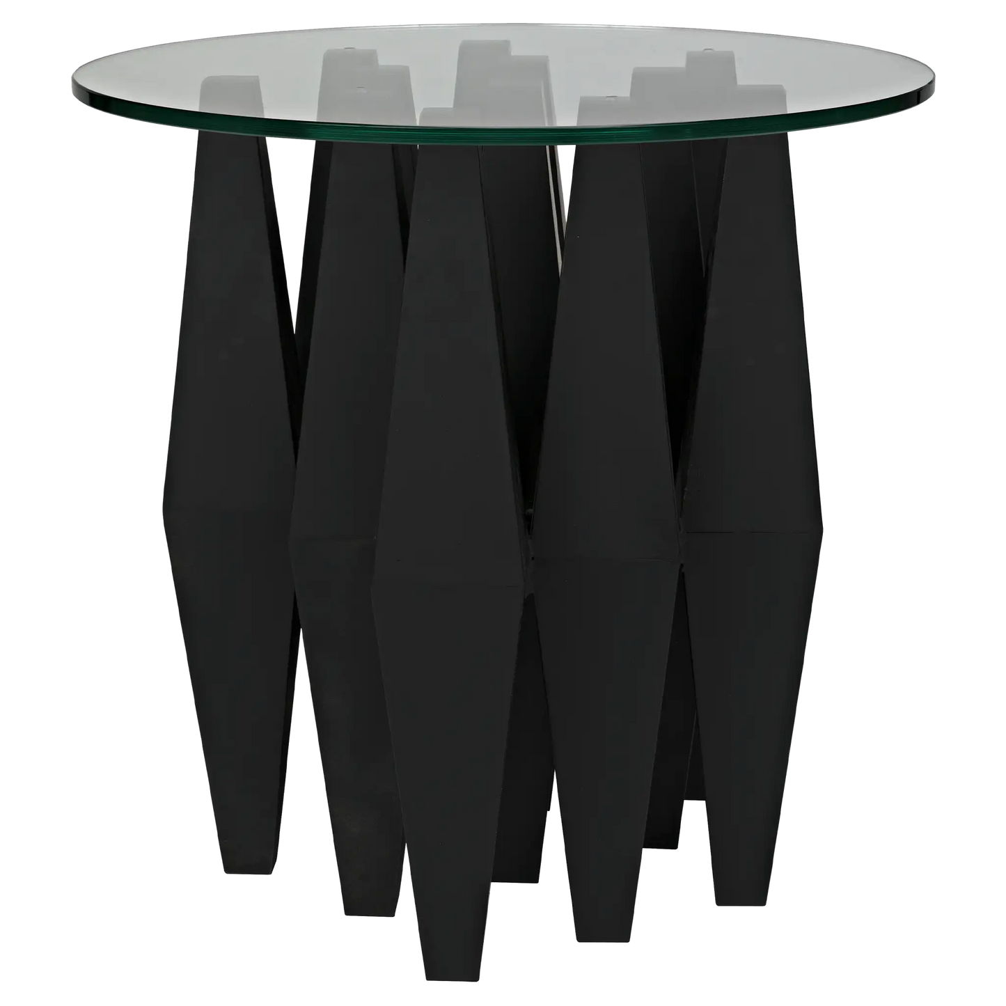 Soldier side table, black steel with glass top