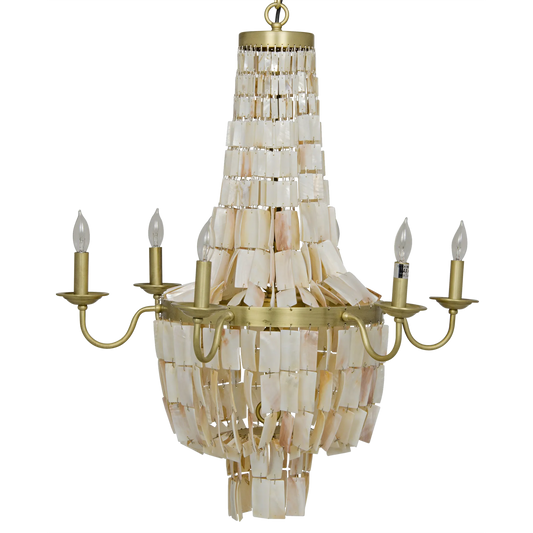 Bijou chandelier, antique brass, metal and shells