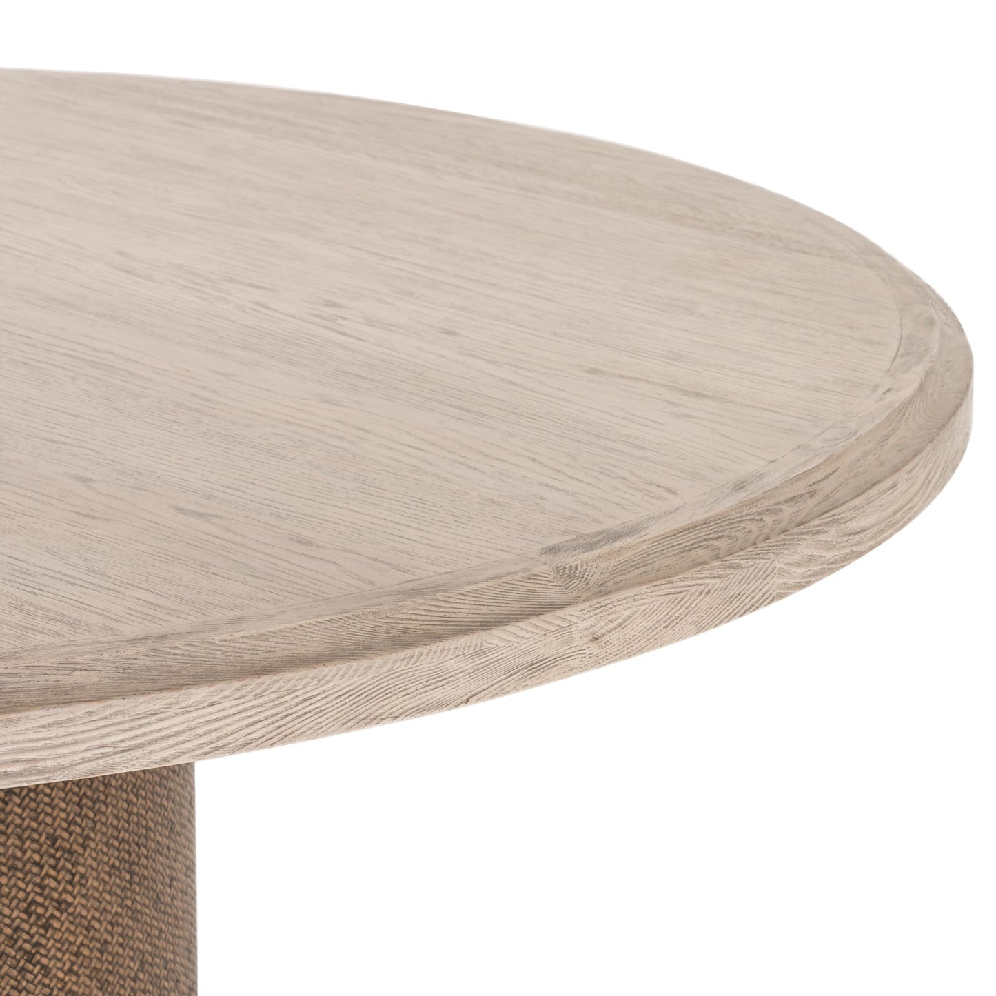 Kiara round dining table: weathered blonde pine-rustic rattan-weathered blonde oak veneer