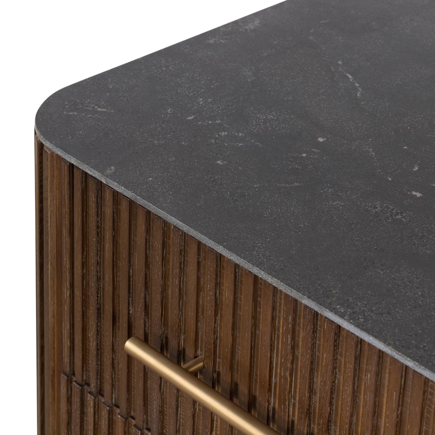 Fletcher nightstand: bluestone-terra brown oak-brushed gunmetal