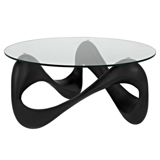 Orion coffee table, black resin cement with glass