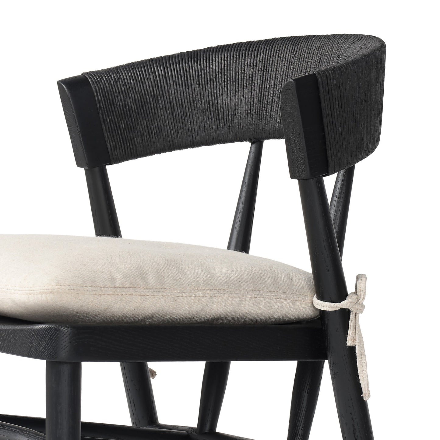 Buxton dining chair with cushion: black oak-black rush-savile flax