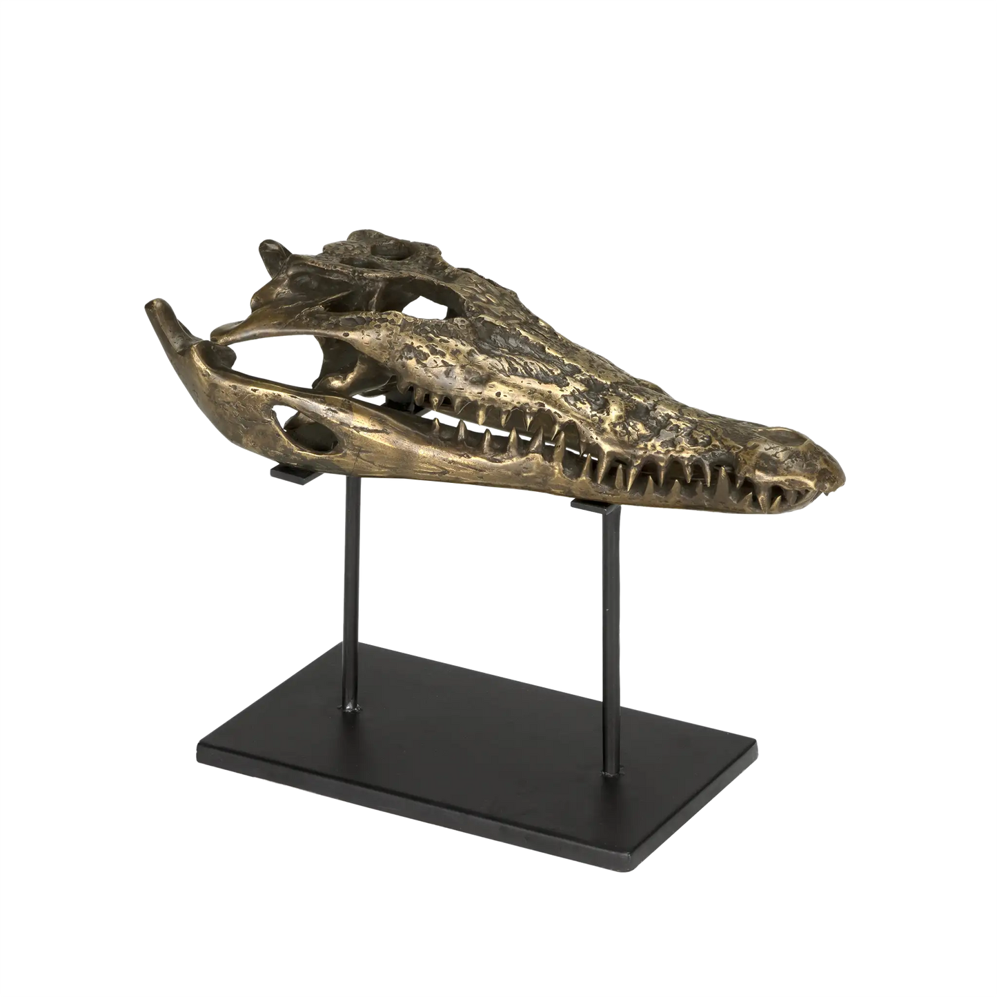 Brass alligator on stand, medium