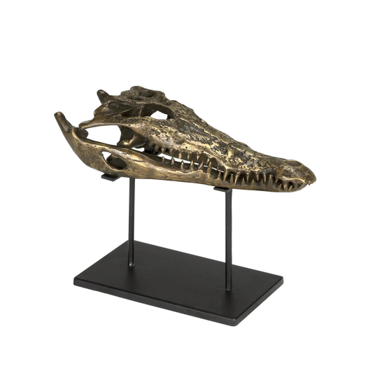 Brass alligator on stand, medium