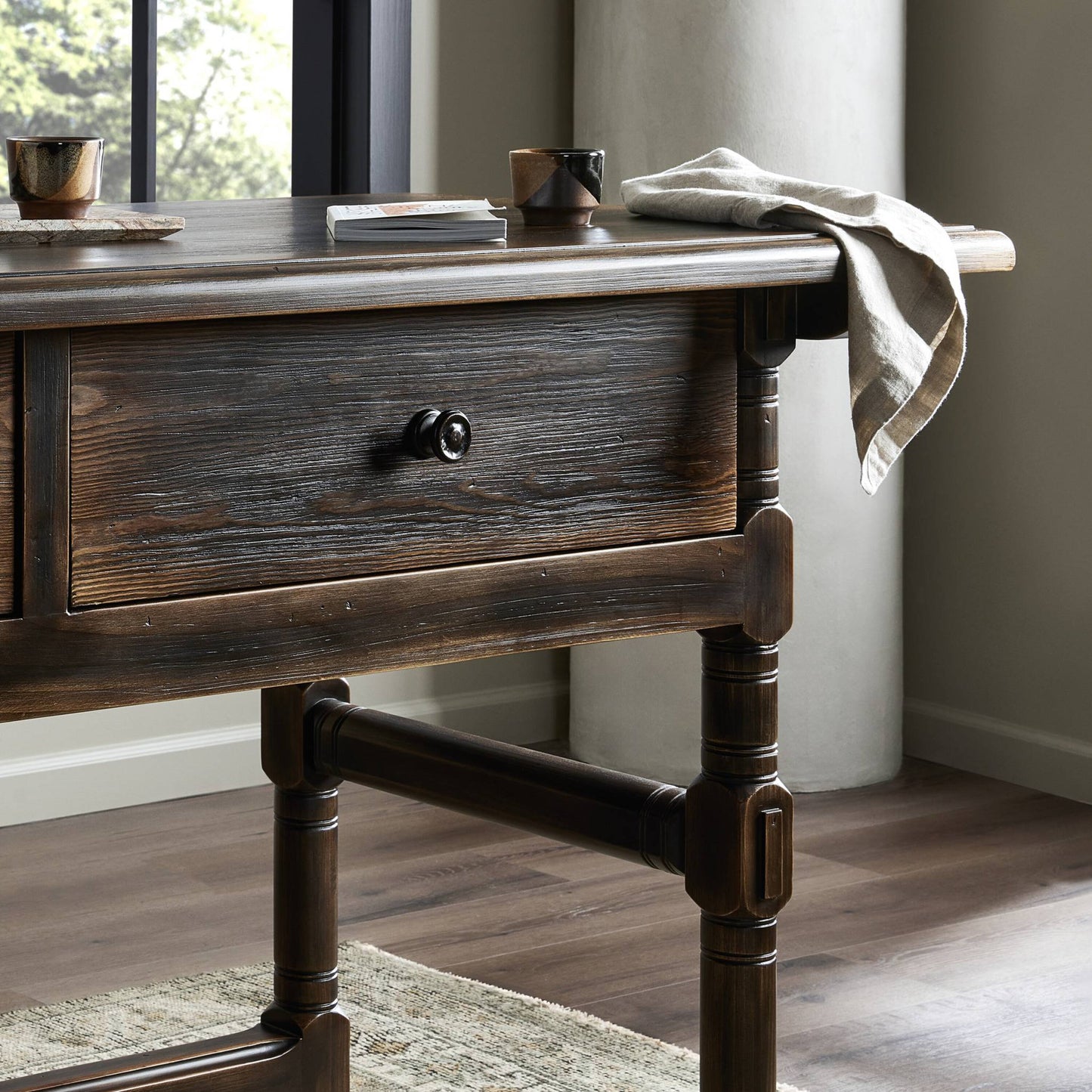 Colonial table: aged brown-aged brown veneer-aged brown