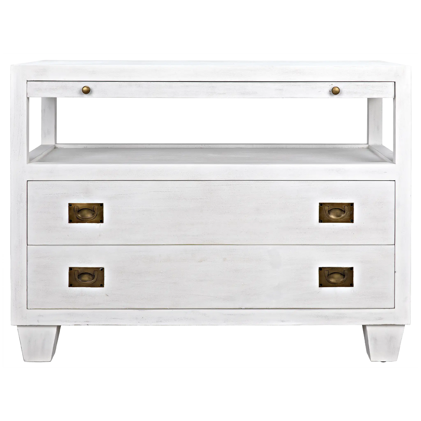 2-drawer side table with sliding tray, white wash