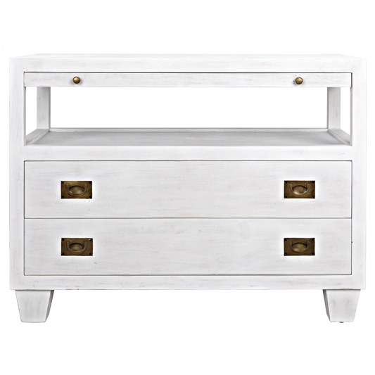 2-drawer side table with sliding tray, white wash