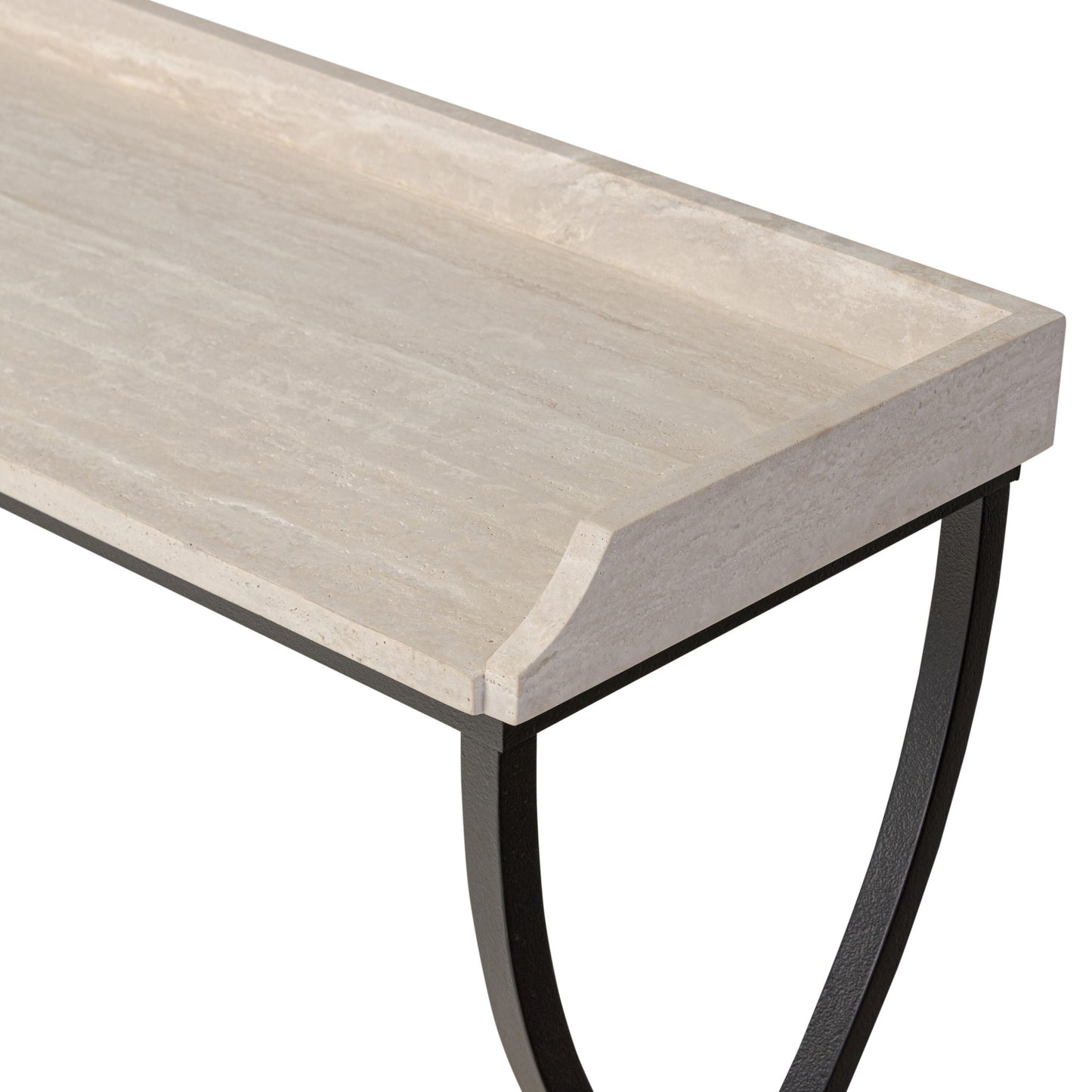 Six beers table: travertine-bronze pebble texture-golden metal cap