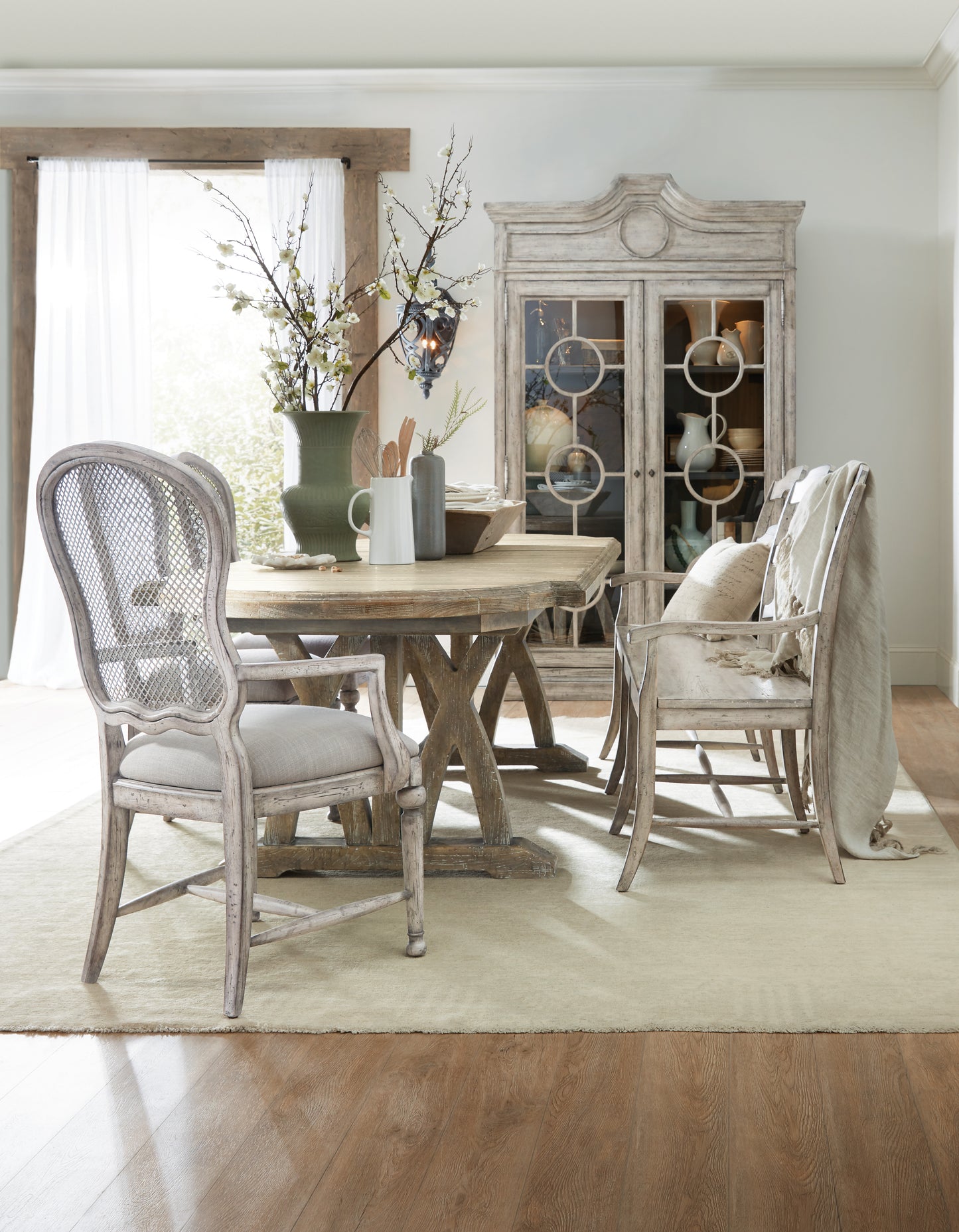 Boheme colibri 88in trestle dining table w/1-20in leaf