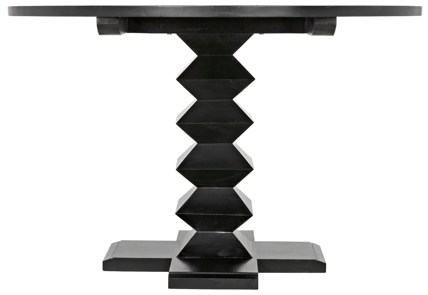 Zig-zag dining table, 48" diameter, hand rubbed black