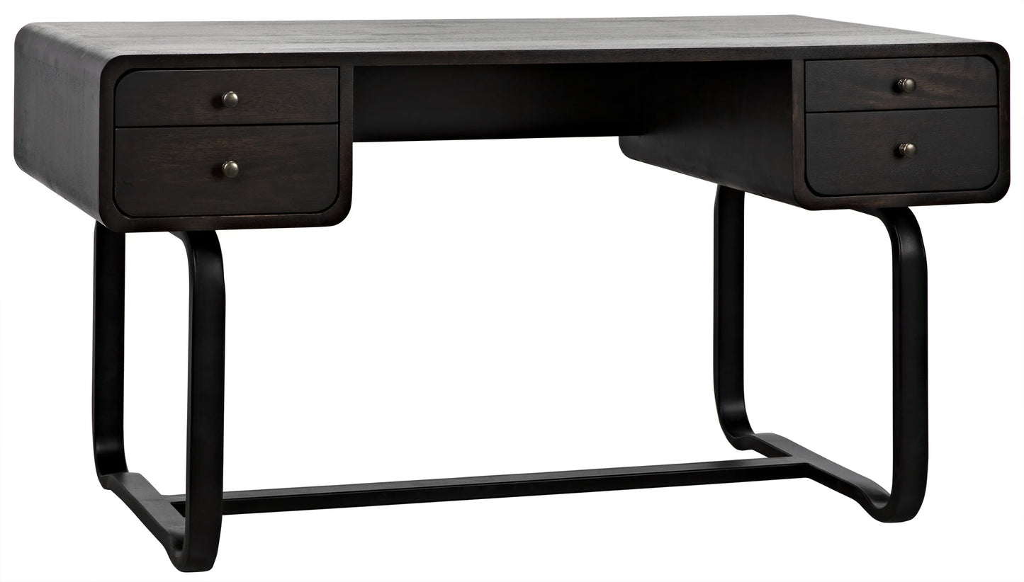 Voltes desk, ebony walnut with black steel