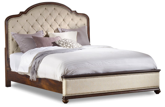 Leesburg queen upholstered bed with wood rails