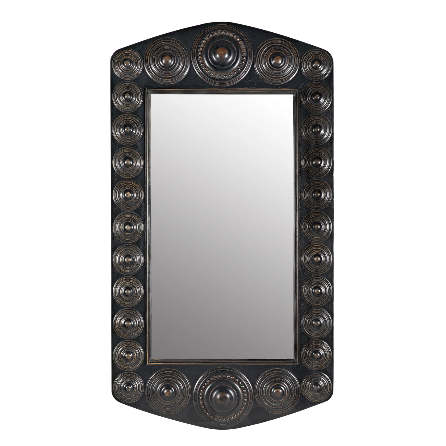 Nanna mirror, hand rubbed black with light brown trim