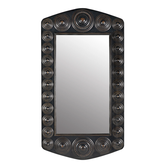 Nanna mirror, hand rubbed black with light brown trim