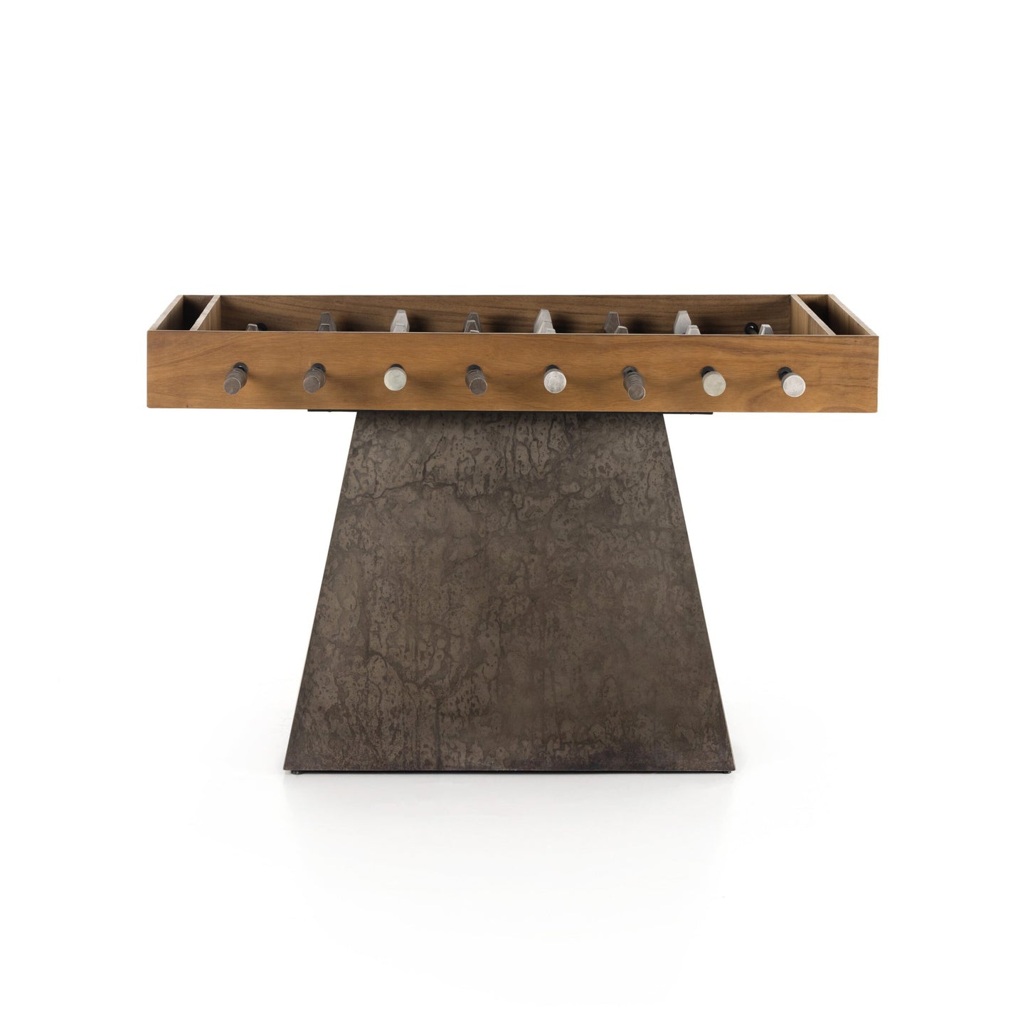 Foosball table: natural brown guanacaste-aged metal-aged aluminum