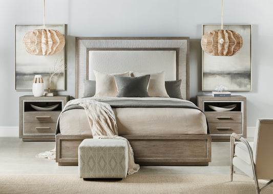 Serenity rookery king upholstered panel bed