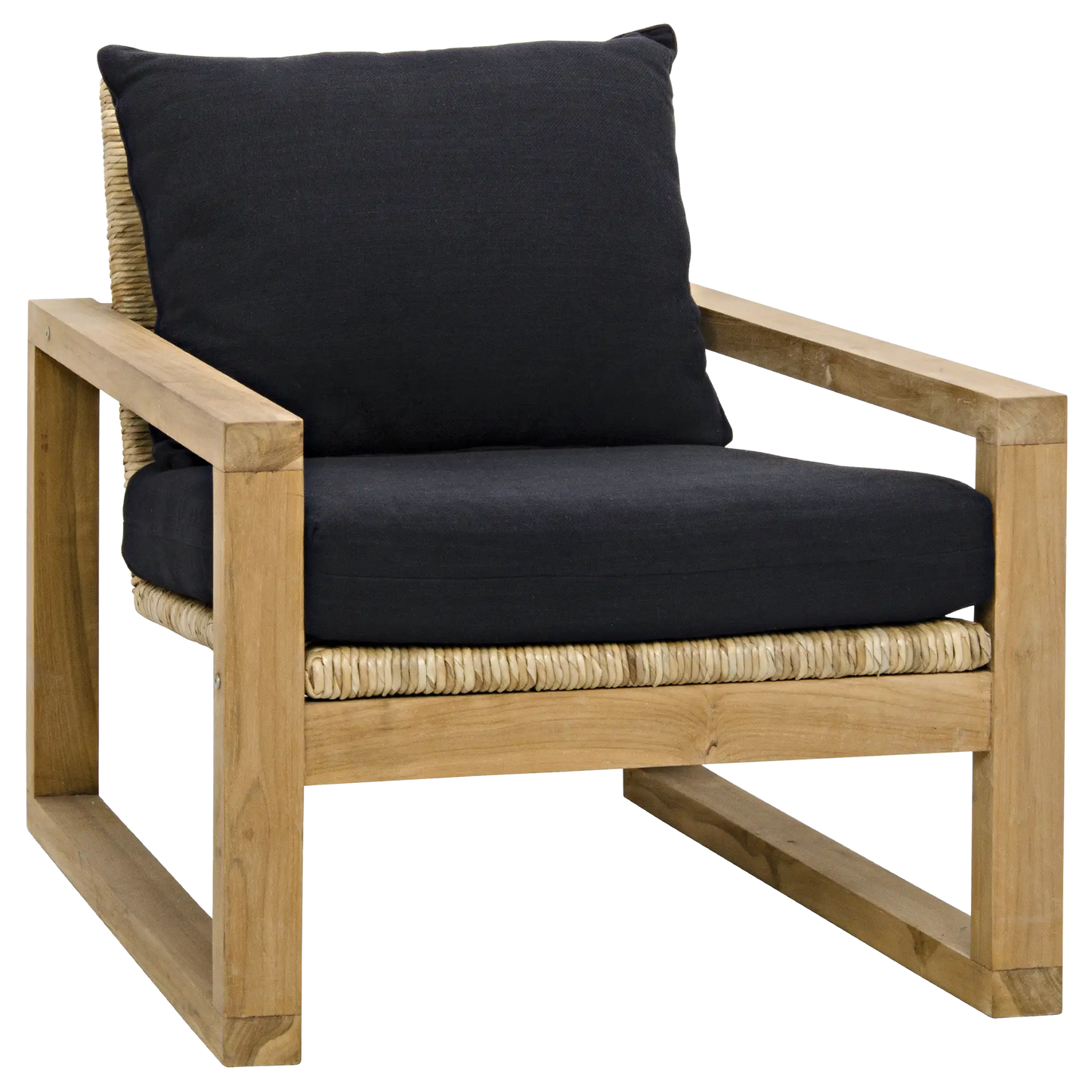 Martin chair, teak frame, woven seat, black woven fabric