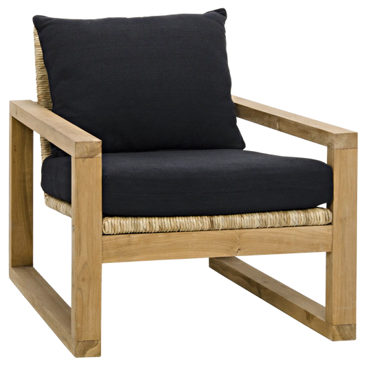 Martin chair, teak frame, woven seat, black woven fabric