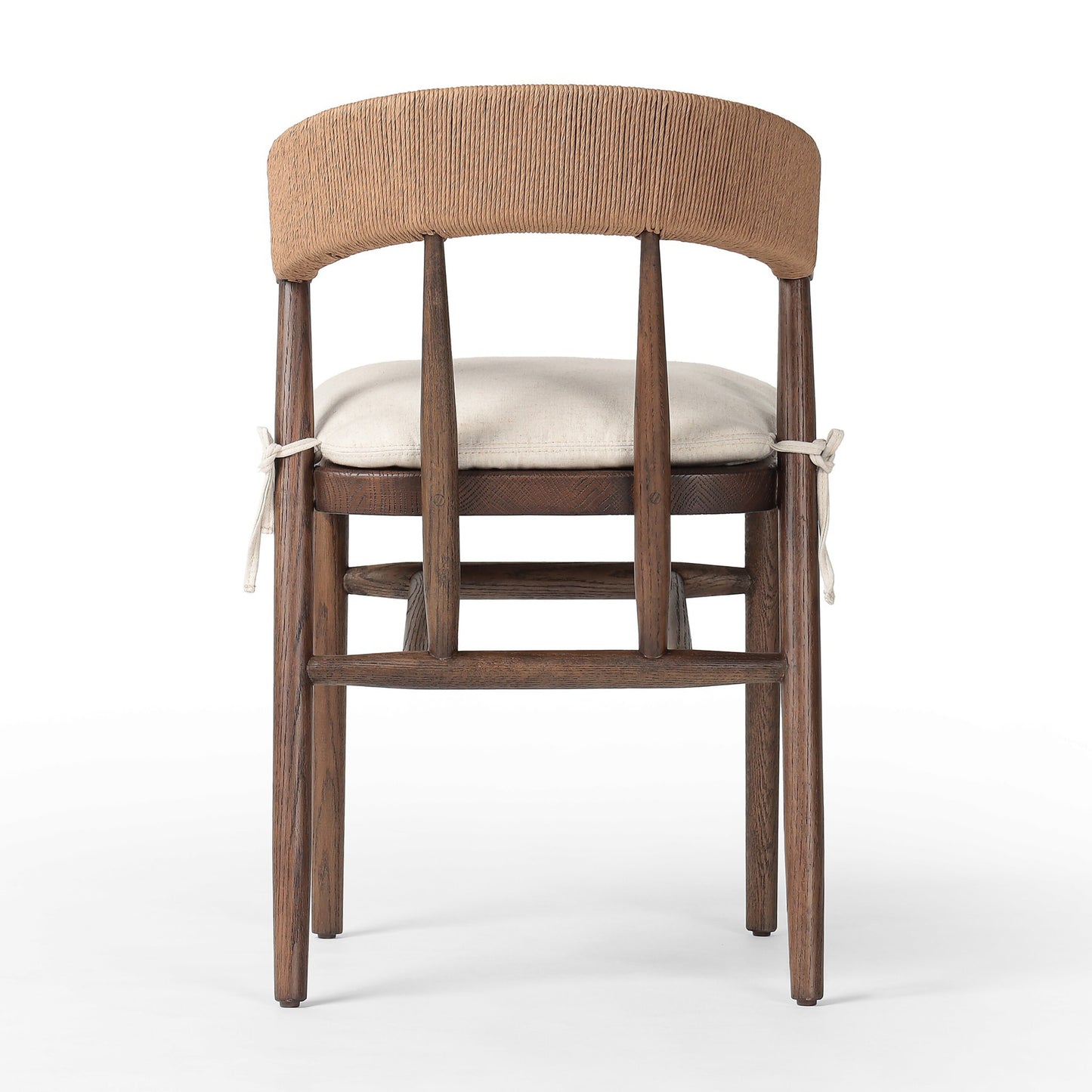 Buxton dining chair with cushion: drifted oak-natural paper rush-savile flax