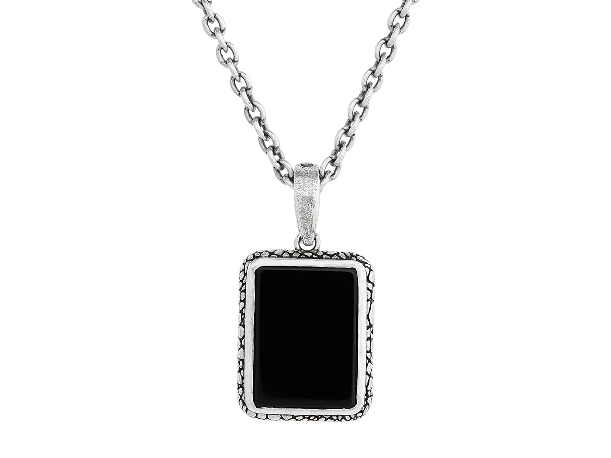 Necklace in sterling silver, 18x13mm rectangle, from the snakeskin collection, with onyx