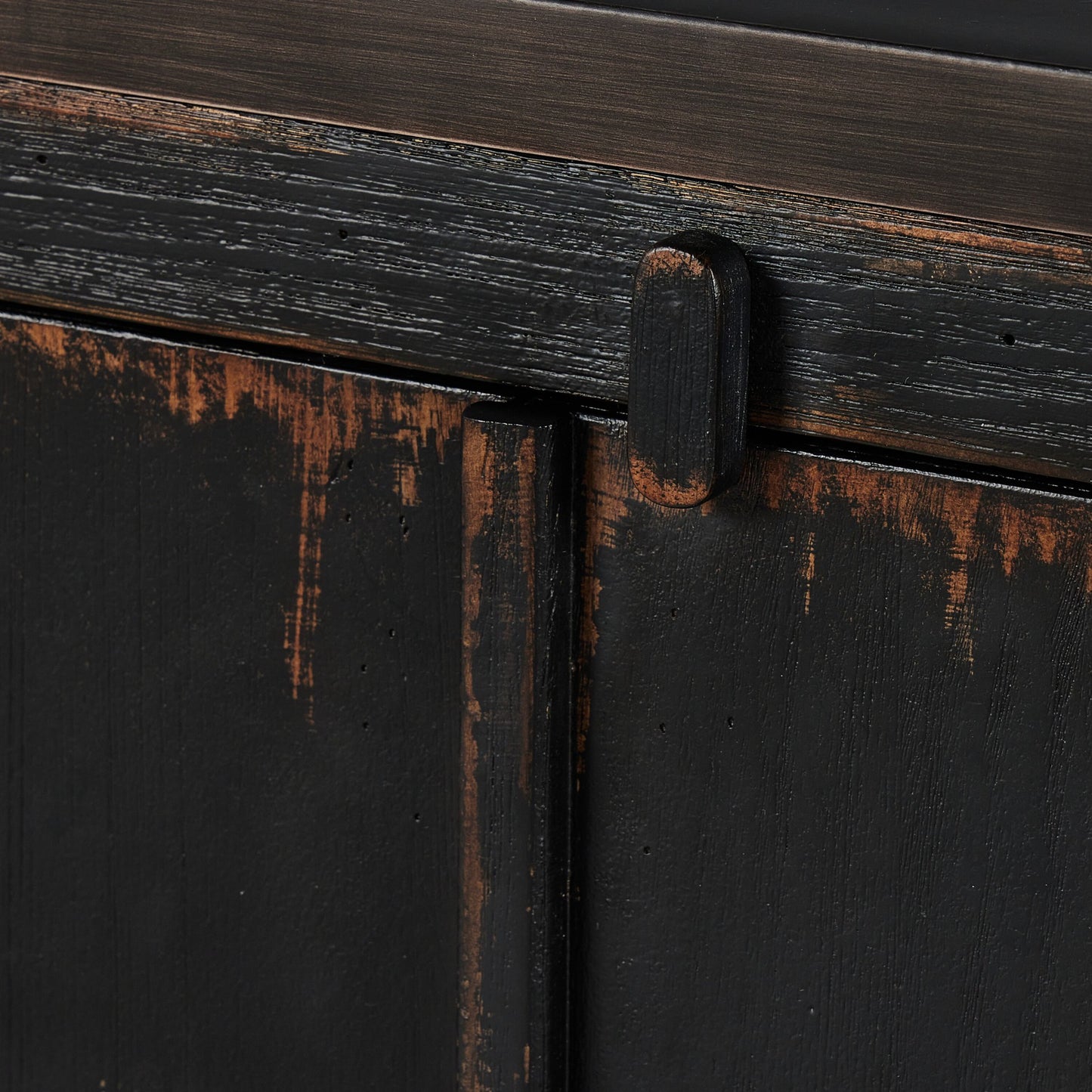 The humptulips river moonshine cabinet: distressed burnt black-distressed burnt black veneer-metal mesh bronze