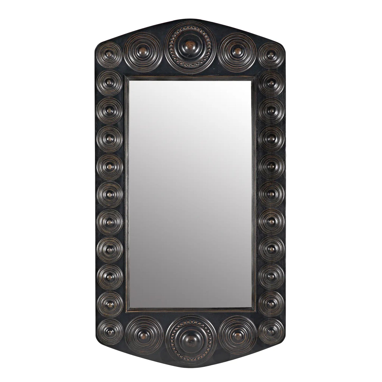 Nanna mirror, hand rubbed black with light brown trim