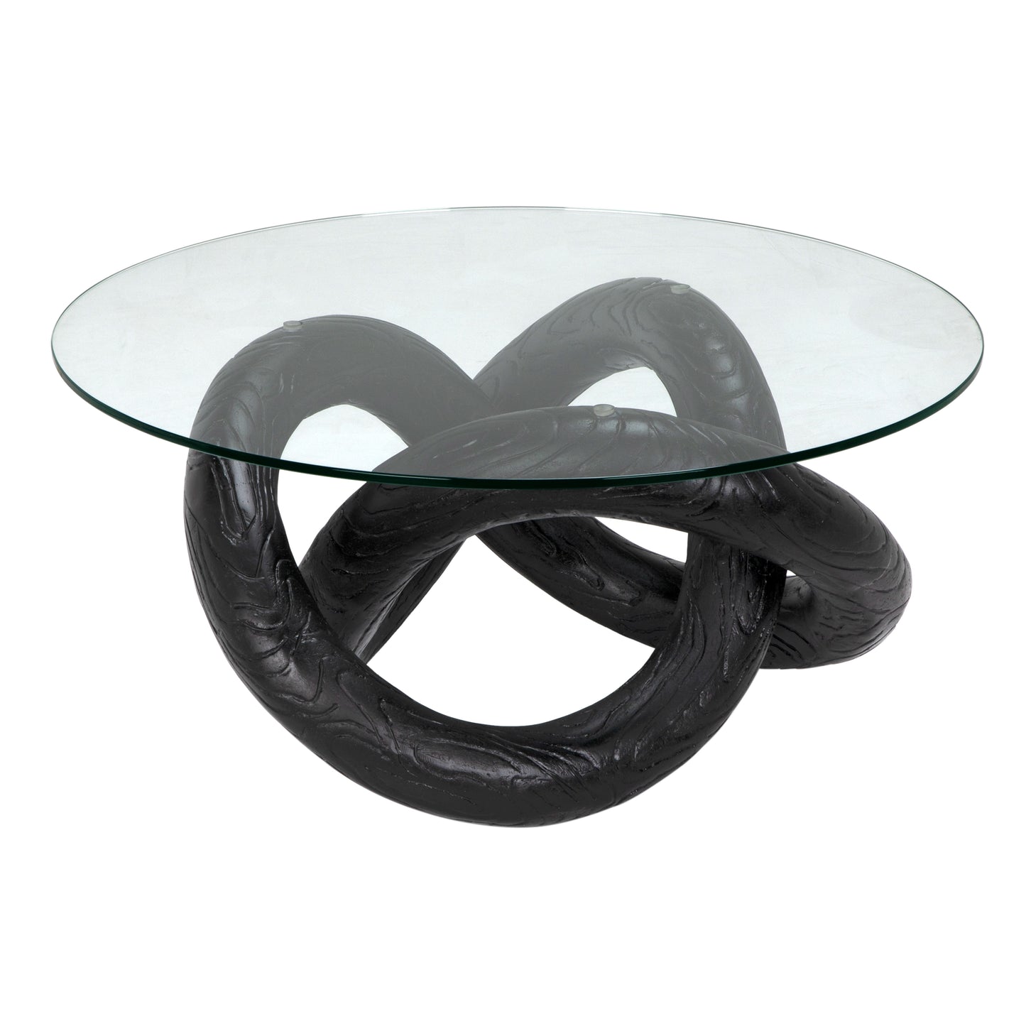 Phobos coffee table with glass, black resin